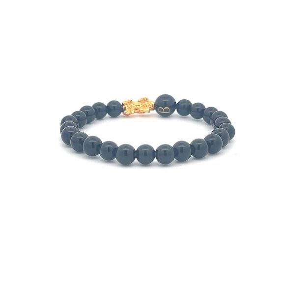 18K Gold Pixiu Piyao Bracelet Gemstones Onyx 6mm Elastic Bracelet Letter B - Picture 6 of 6